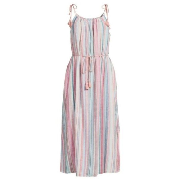 Time and Tru Women's Coral Stripe Tie Shoulder Linen Blend Maxi Dress XL New - Picture 2 of 13